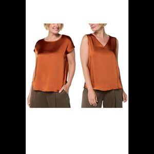 WynneLayers Women's 2pk Satin Tee & Tank Set Cinnamon - Regular